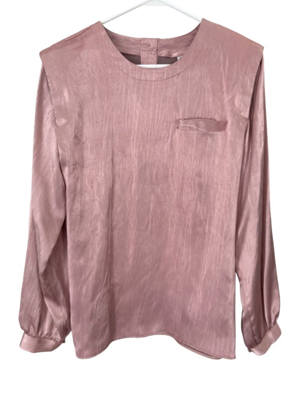 Gailord Satin Blouse Size 10 Long Sleeve Button Back Blush Pink Business Casual